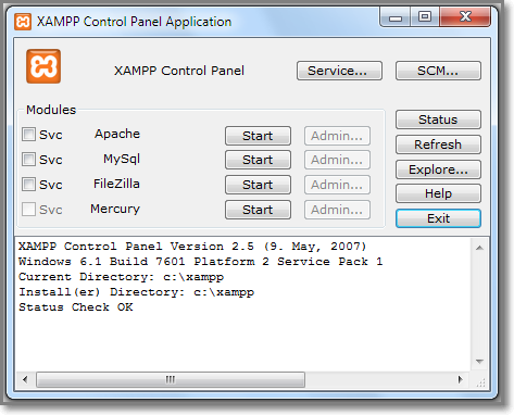 Окно  XAMPP Control Panel Application