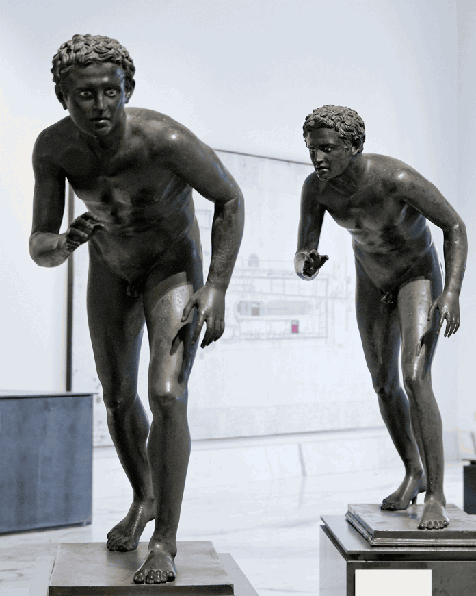 Ancient Roman bronze sculptures of runners from the Villa of the Papyri at Herculaneum