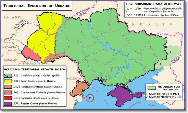 Формирование территории УССР с 1922 по 1954 год