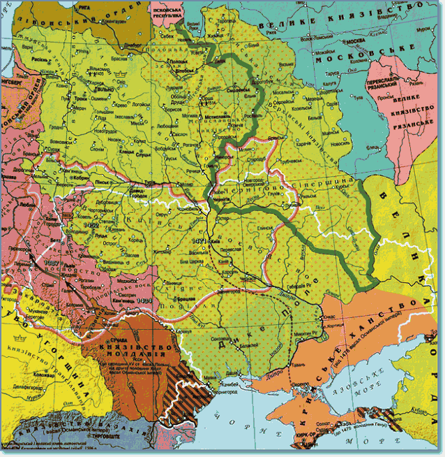 Границы современной Украины на карте Польши и ВКЛ 15 века