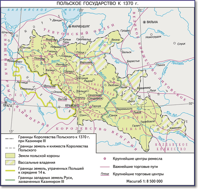Территория Королевства Польского к 1370 году