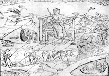 Аллегорическое изображение лета: жатва хлебов, сенокос, пастьба скота, ловля рыбы