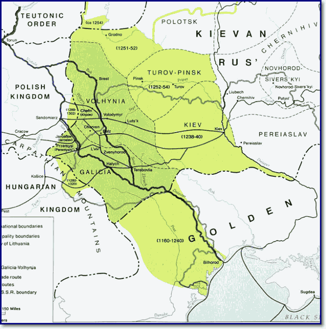 Карта Галицко-Волынского княжества с изменениями границ